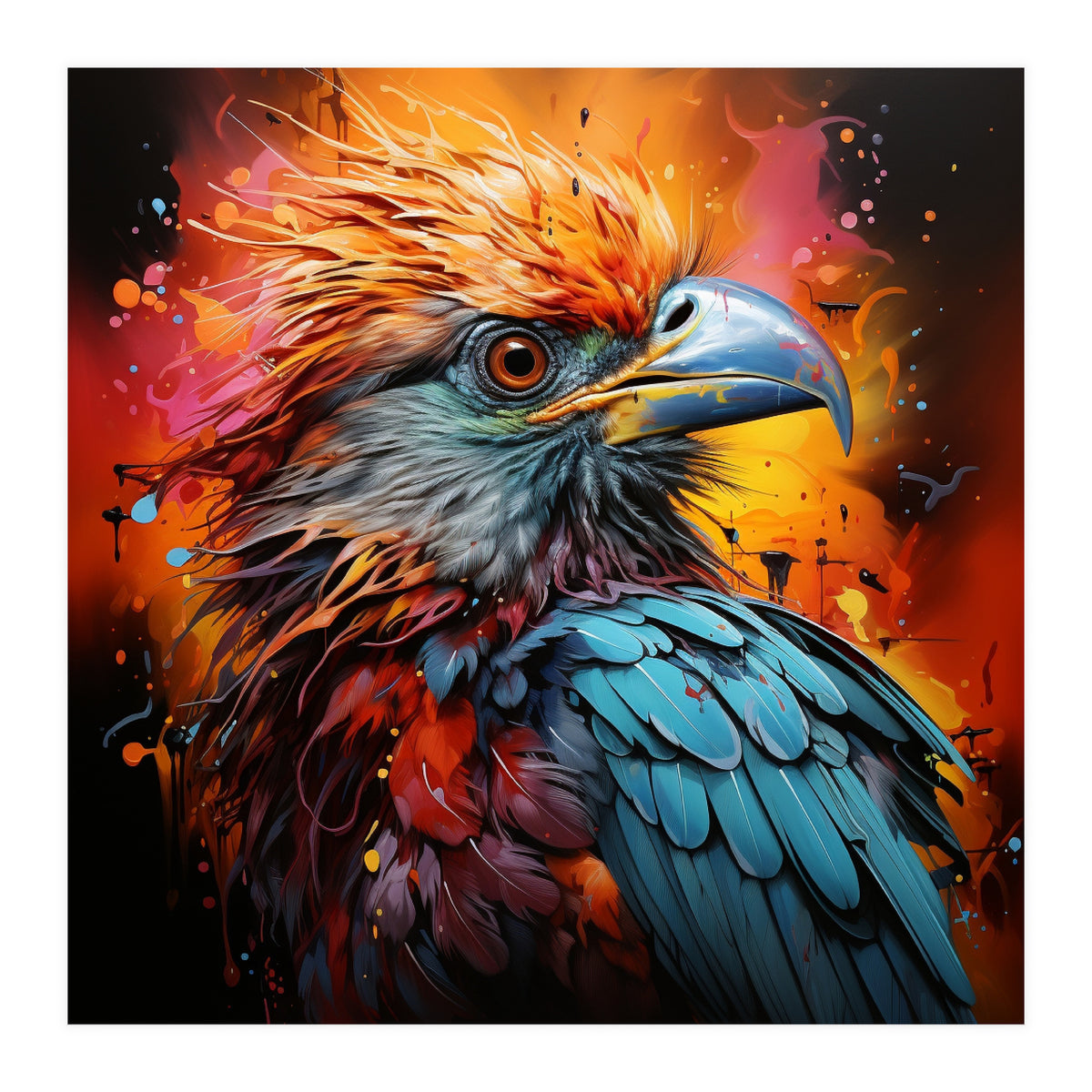 Vibrant Eagle Portrait Abstract Colorful Splatter Art (Print Only)