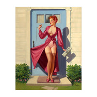 Pinup Girl With Accident At Her Door (Print Only)