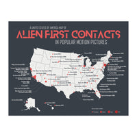 USA Map of Alien First Contacts in Movies (Print Only)