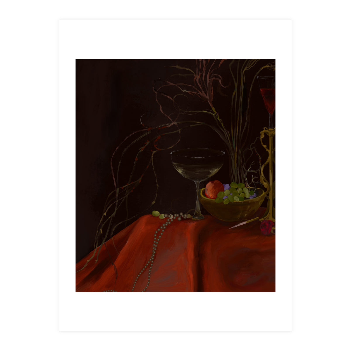 Dark Baroque Still Life Table and Wine oil (Print Only)