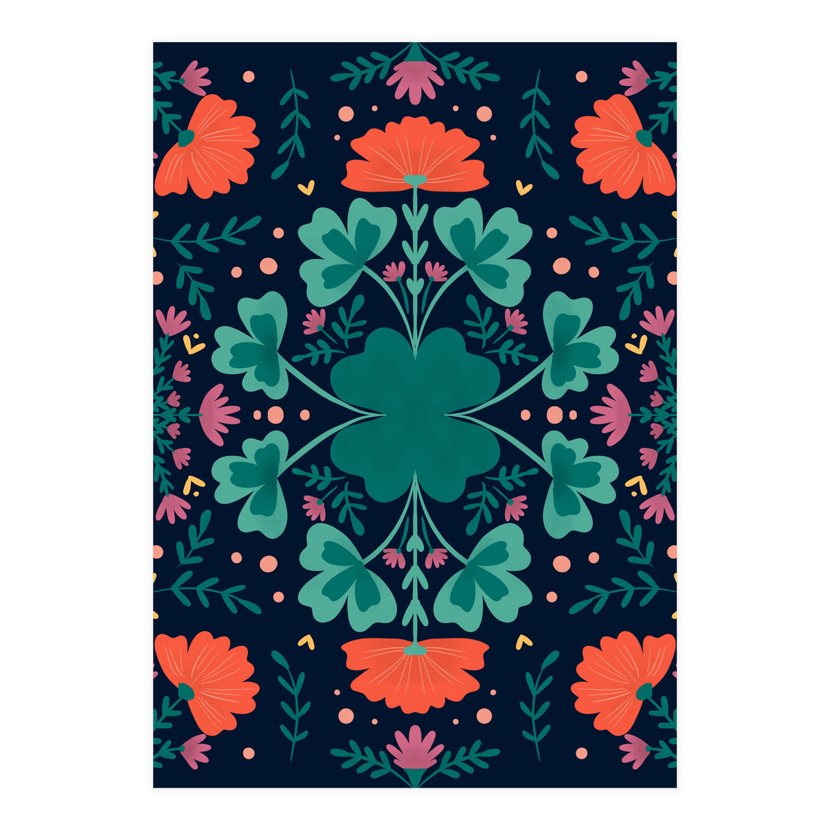 Clovers And Flowers Teal and Orange (Print Only)