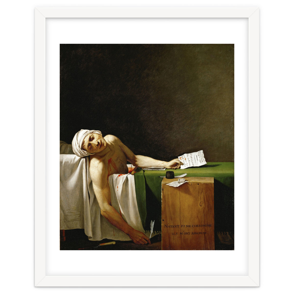 Jean Paul Marat, dead in his bathtub, assassinated by Charlotte Corday in 1793. JACQUES LOUIS DAVID.