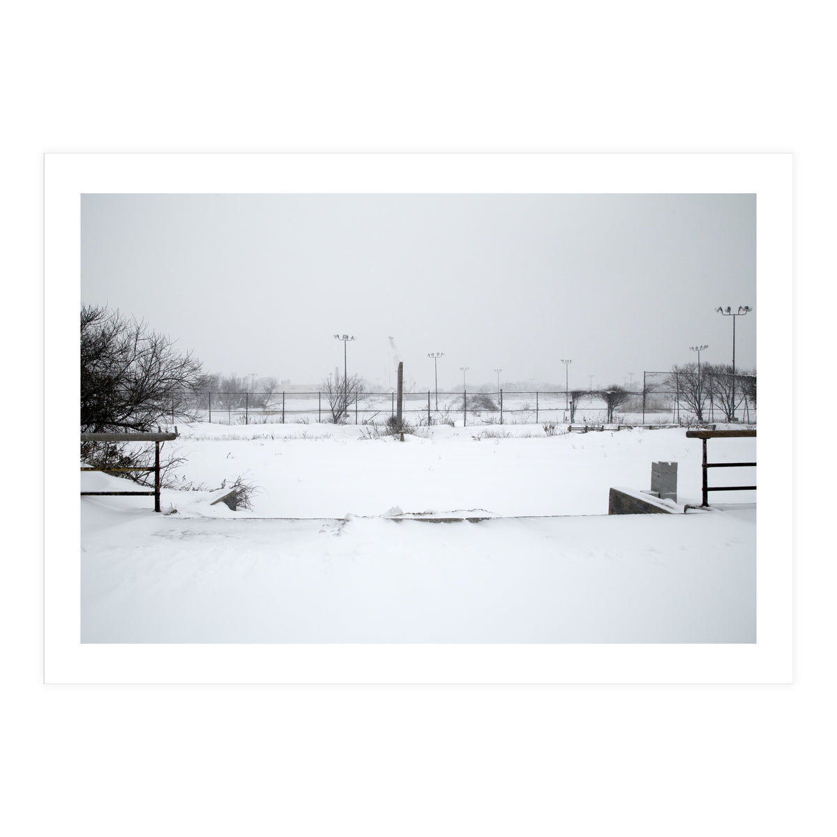 Baseball field covered in snow (Print Only)