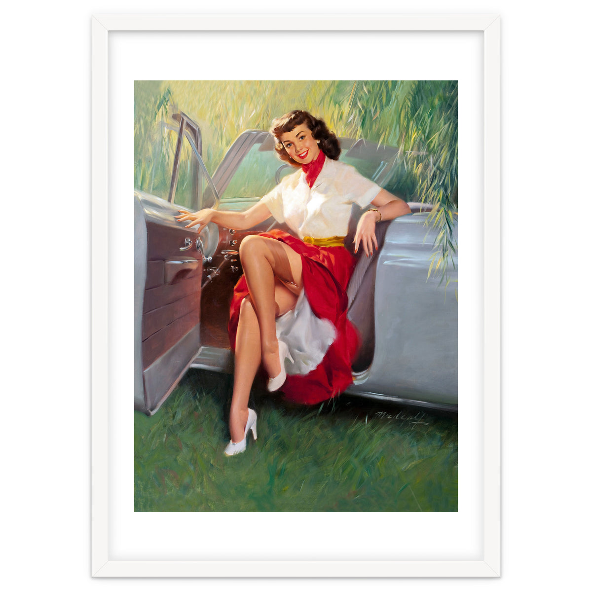 Sexy Pinup Woman Posing In Convertible Car