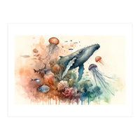 Whale And Jellyfish Watercolor (Print Only)