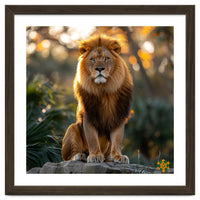 Majestic Lion Sitting On A Rock At Sunset