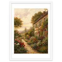Idyllic Sunlit Cottage Garden Oil Painting