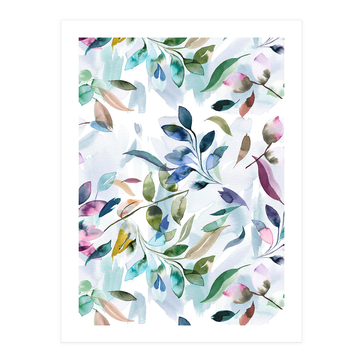 Watercolor Tranquility Leaves Mauve (Print Only)