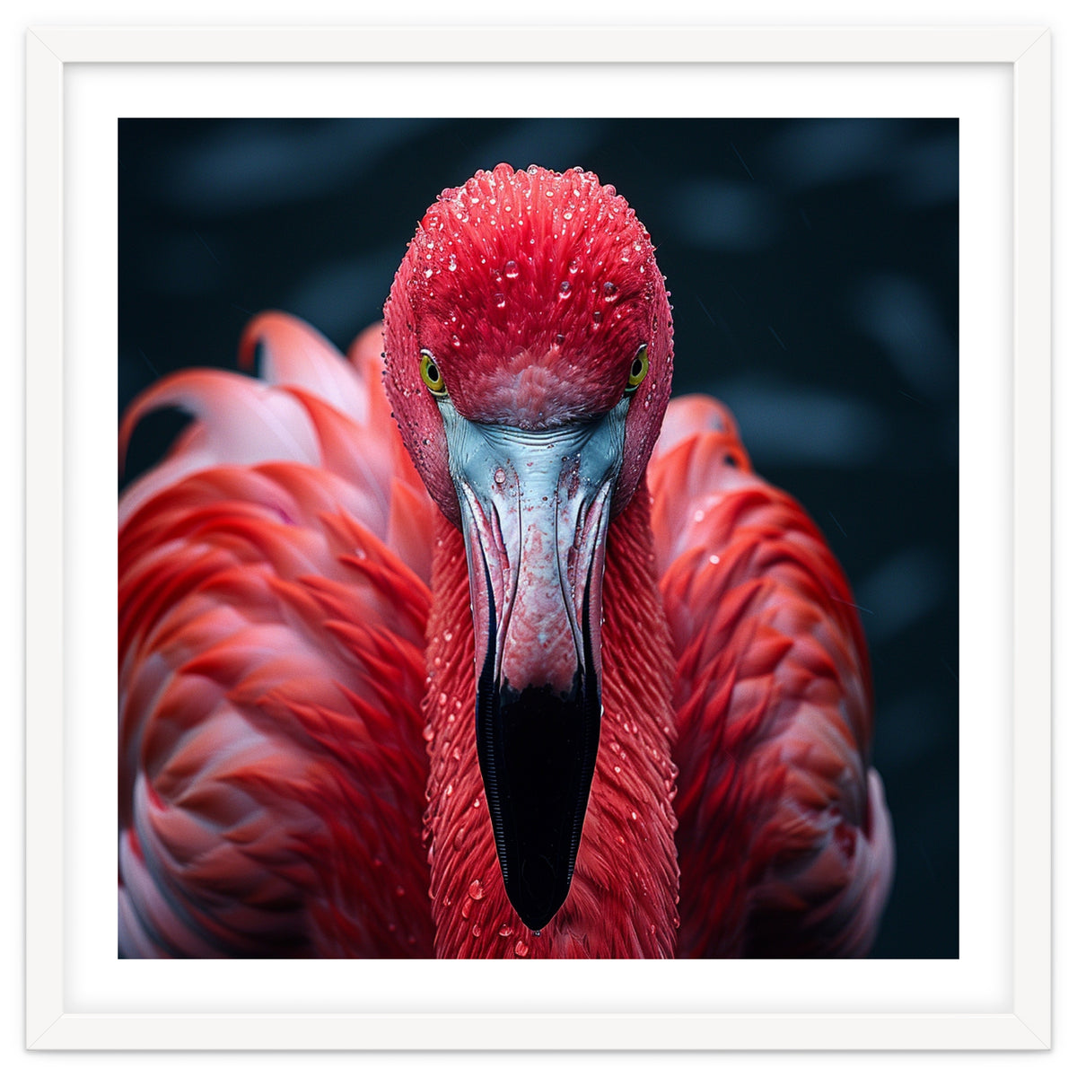 Close Up Flamingo Face With Water Droplets