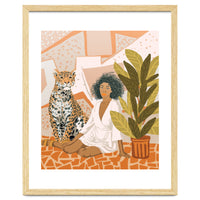 House Guest | Modern Bohemian Black Woman | Urban Jungle Decor | Wild Cat Leopard Pet | Plant Lady