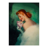 Portrait Of A Pinup Bride In White Dress And A Flower Boukuet (Print Only)