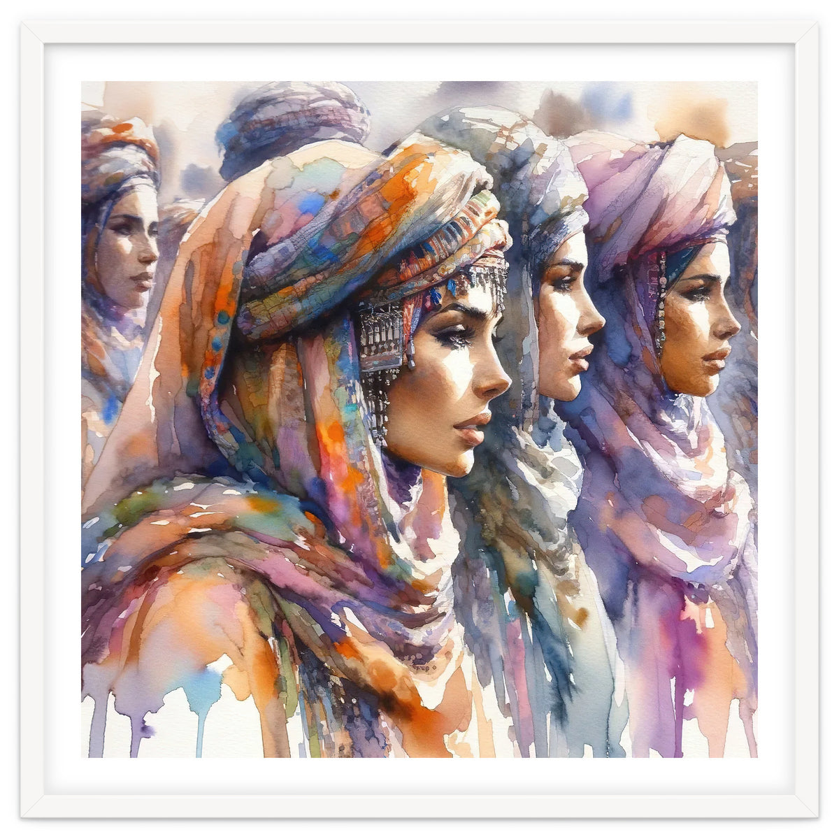 Tuareg Women Procession Watercolor