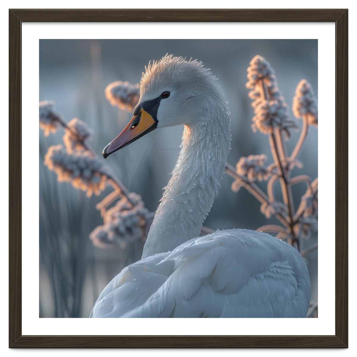 Swan Portrait Dew Drops Morning Light