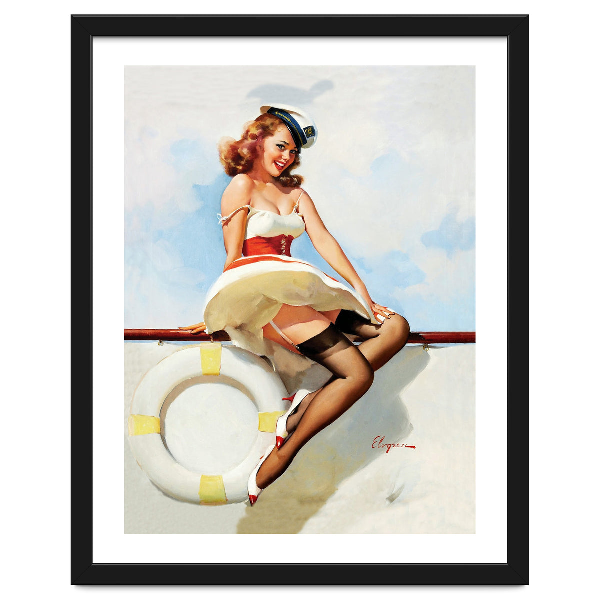 Sailing Pinup Girl With Captain Hat