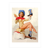 Pinup Sexy Cowgirl Cleaning Her Boots (Print Only)