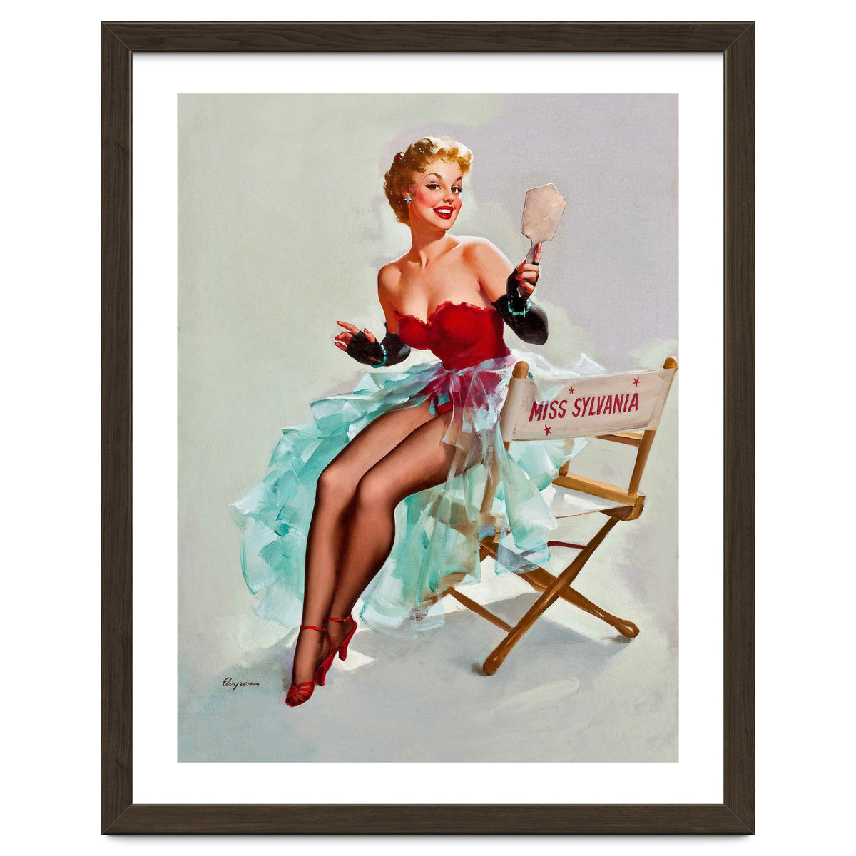 Sexy Pinup Actress Posing With a Mirror