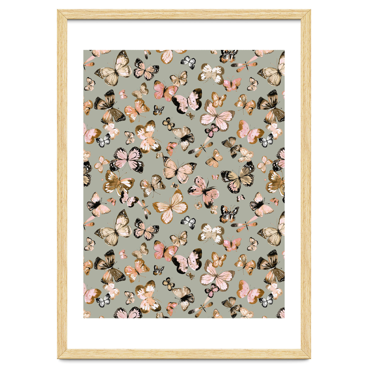 Flying Butterflies Gold Beige