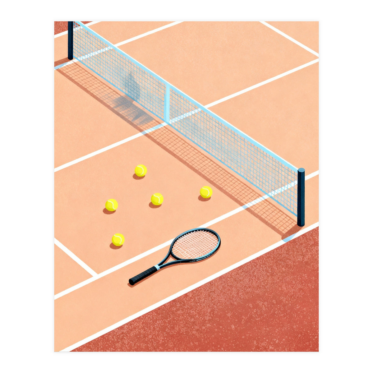 Tennis Court Art, Tennis Racket Illustration, Modern Sports Design (Print Only)