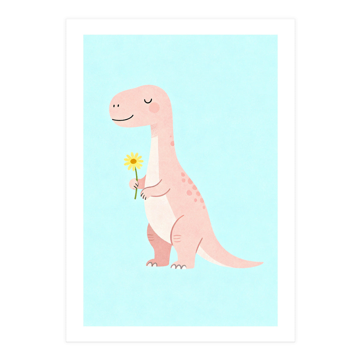 T-Rex Tyrannosaurus Dinosaur Art, Whimsical Dino with Flower, Gentle Nursery Print (Print Only)