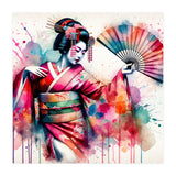 Vibrant Geisha With Rainbow Hand Fan (Print Only) thumbnail