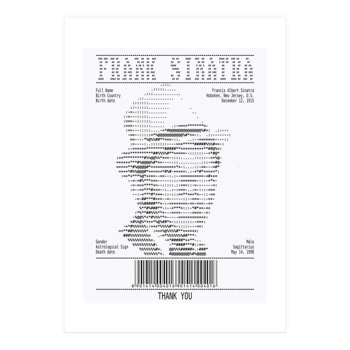 Receipt Art Frank Sinatra (Print Only)