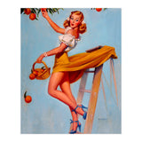 Pinup Sexy Woman Picking Oranges On A Tree Branch (Print Only) thumbnail