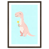 T-Rex Tyrannosaurus Dinosaur Art, Whimsical Dino with Flower, Gentle Nursery Print thumbnail