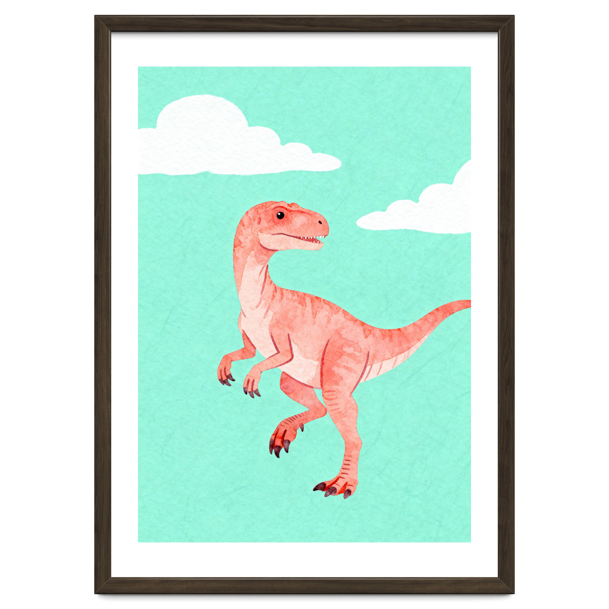 Velociraptor Watercolor Art, Cute Dino Nursery Print, Whimsical Dinosaur Illustration