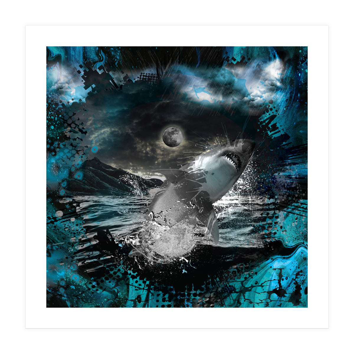 Shark Blue Moon Ocean Splash (Print Only)