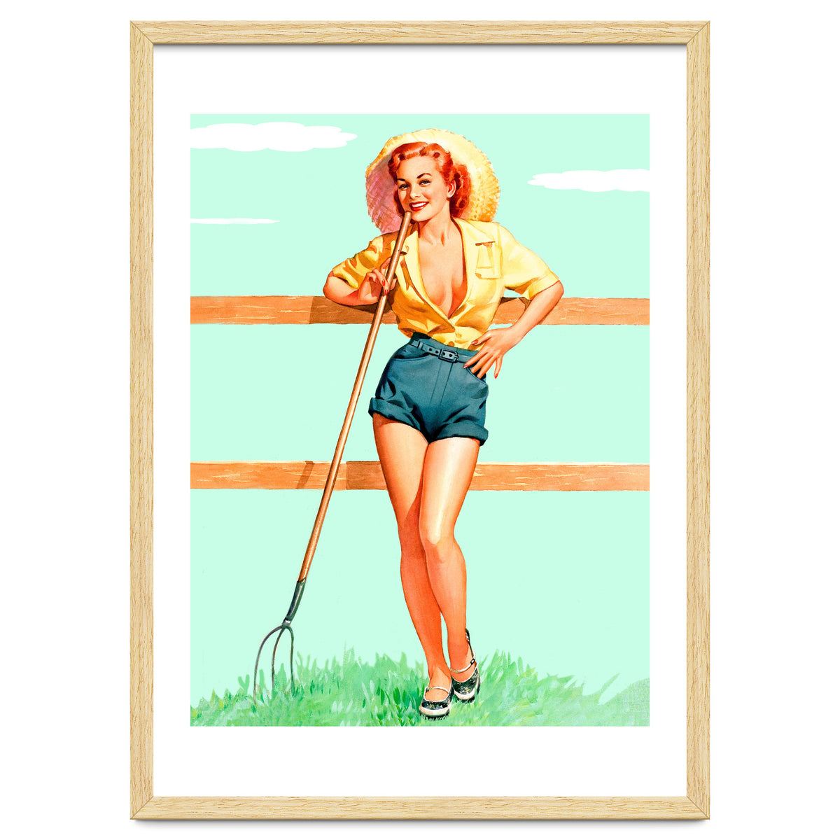 Pinup Country girl Posing With Pitchfork