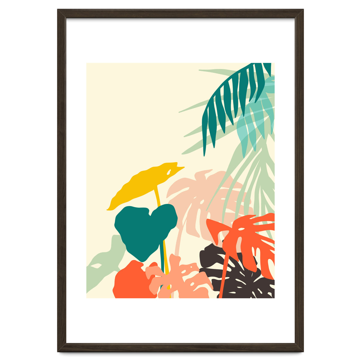 Tropical Nature, Botanical Pastel Jungle Plants Illustration, Minimal Bohemian Palm Monstera Forest