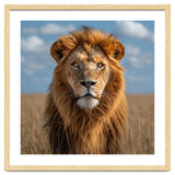 Majestic Lion In African Savanna Under Blue Sky thumbnail