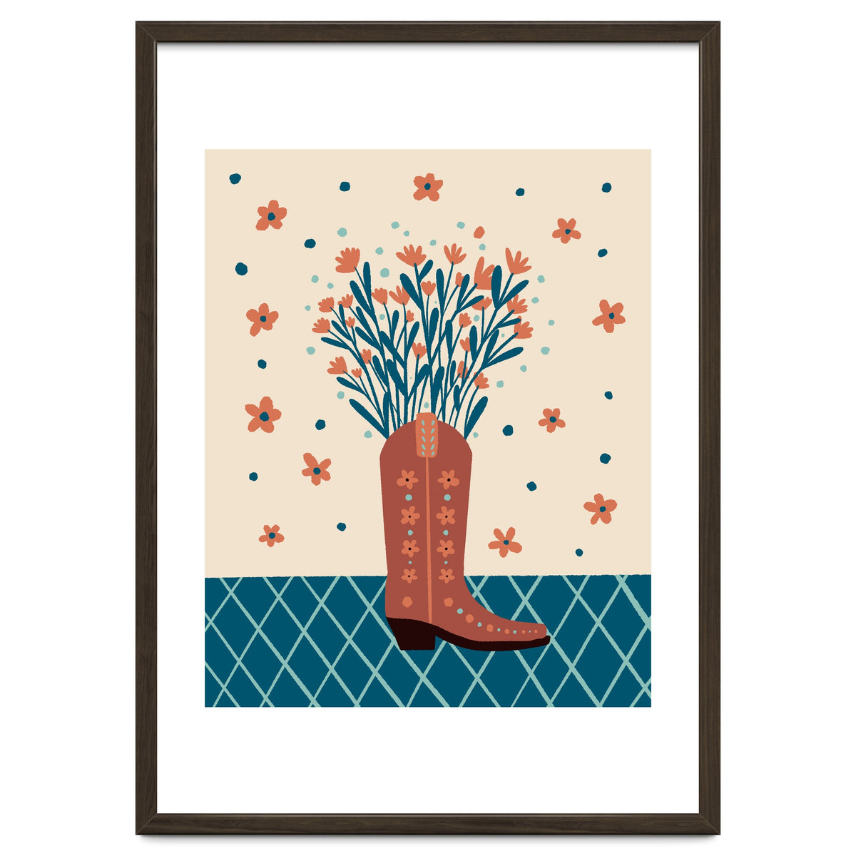 Mocha Cowboy boot with flowers