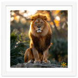 Majestic Lion Sitting On A Rock At Sunset thumbnail