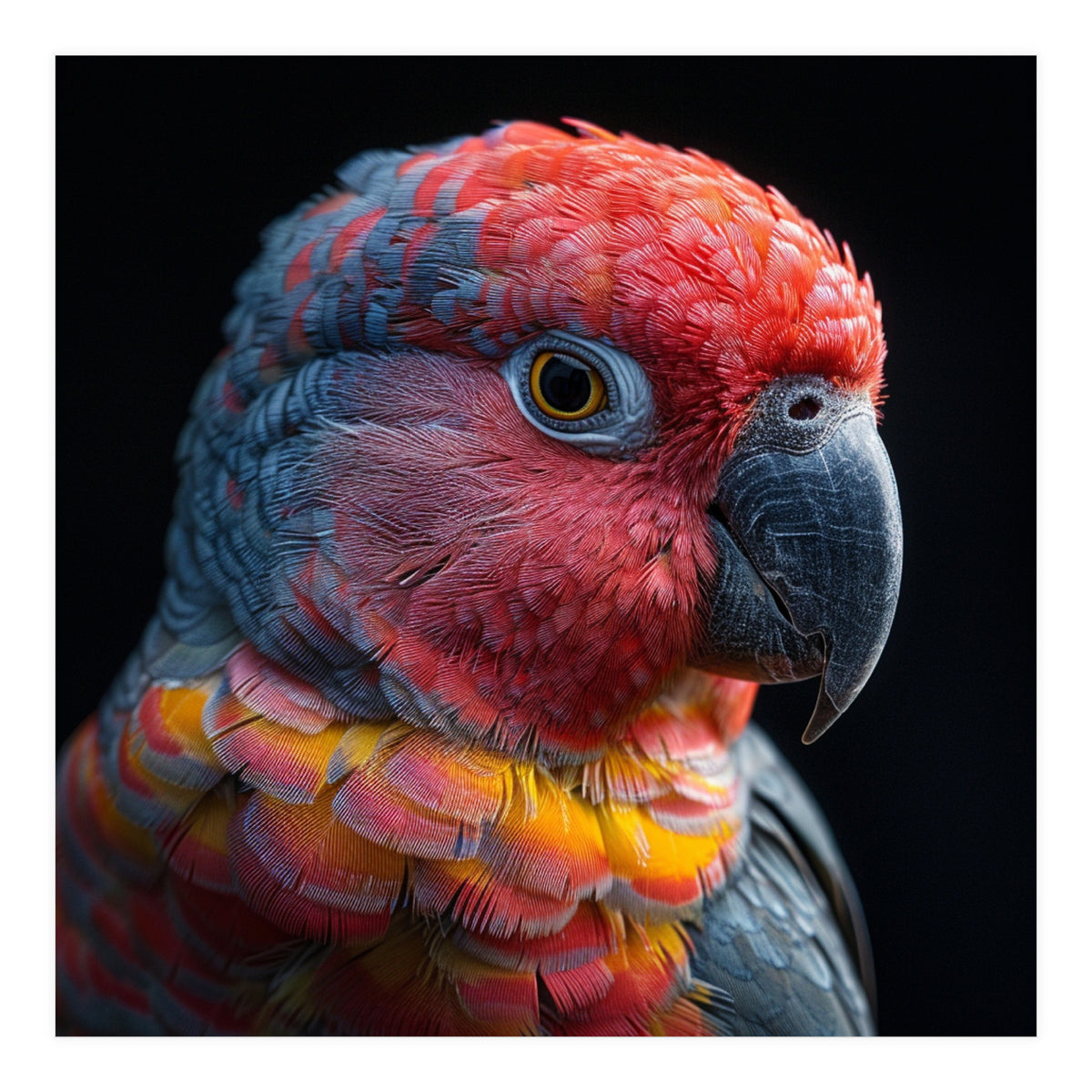 Close Up Parrot Face Red Blue Yellow Plumage (Print Only)
