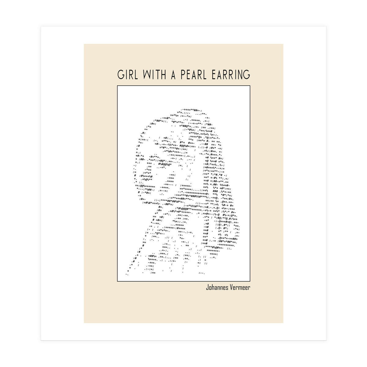 Girl With A Pearl Earring Johannes Vermeer Ascii Art (Print Only)