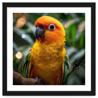 Sun Conure Parrot Colorful Bird Perched On Branch