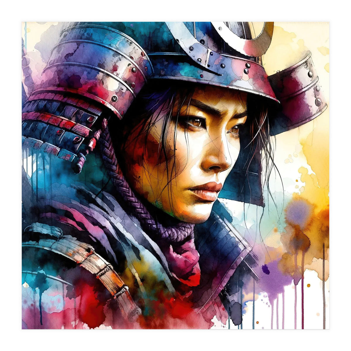 Samurai Asian Warrior Woman Portrait (Print Only)