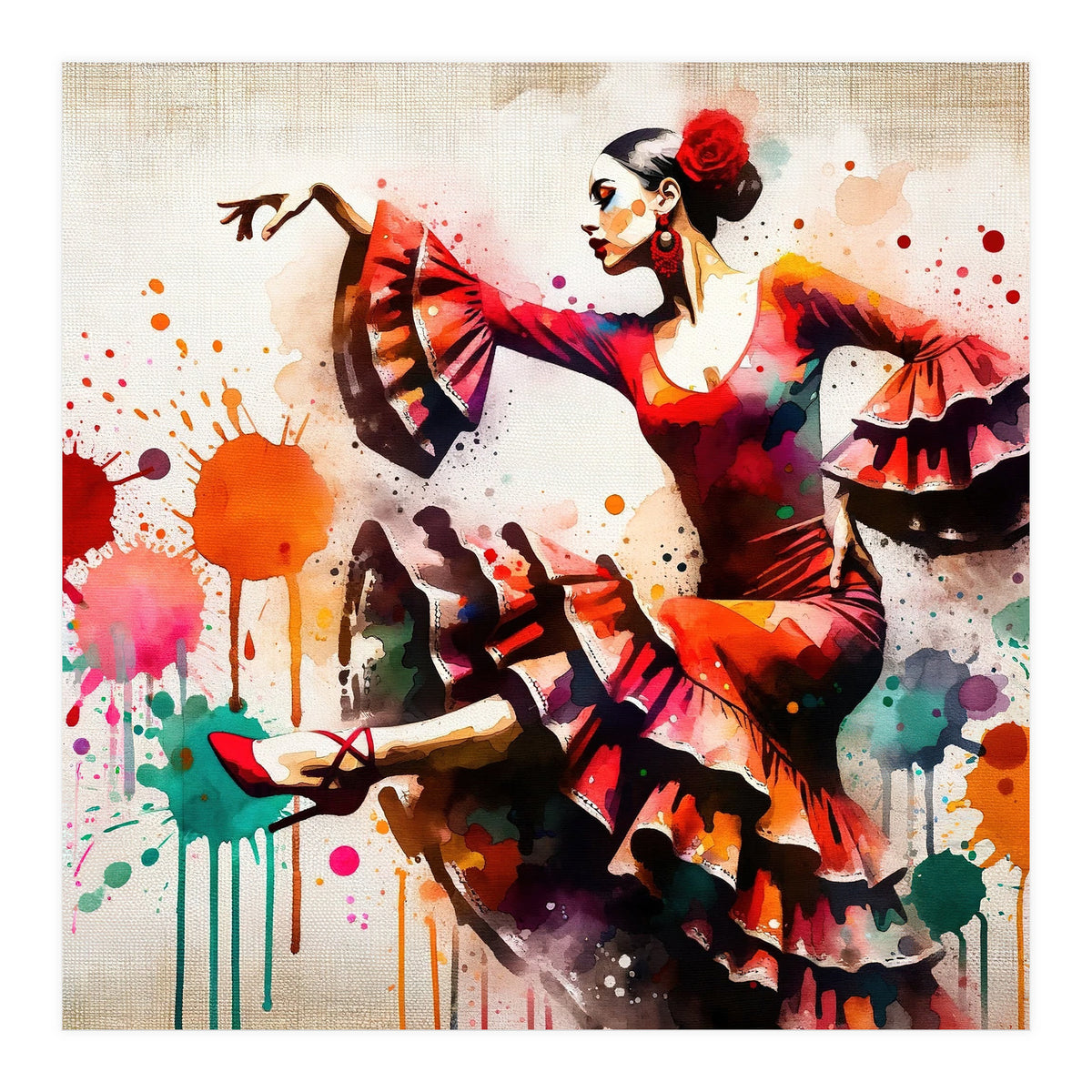 Fiery Flamenco Dancer In Motion (Print Only)