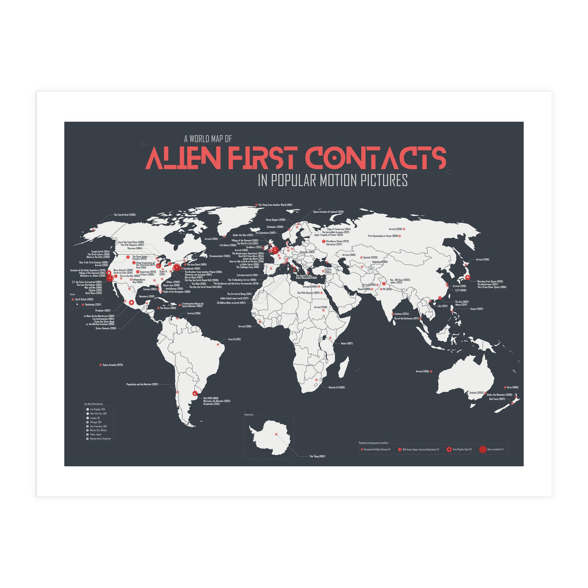 World Map of Alien First Contacts in Movies (Print Only)