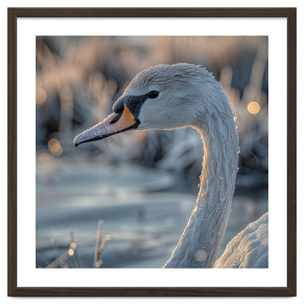 Close Up Of A Swan Covered In Frost