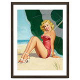 Sexy Pinup Girl On The Beach Under Big Sunshade thumbnail