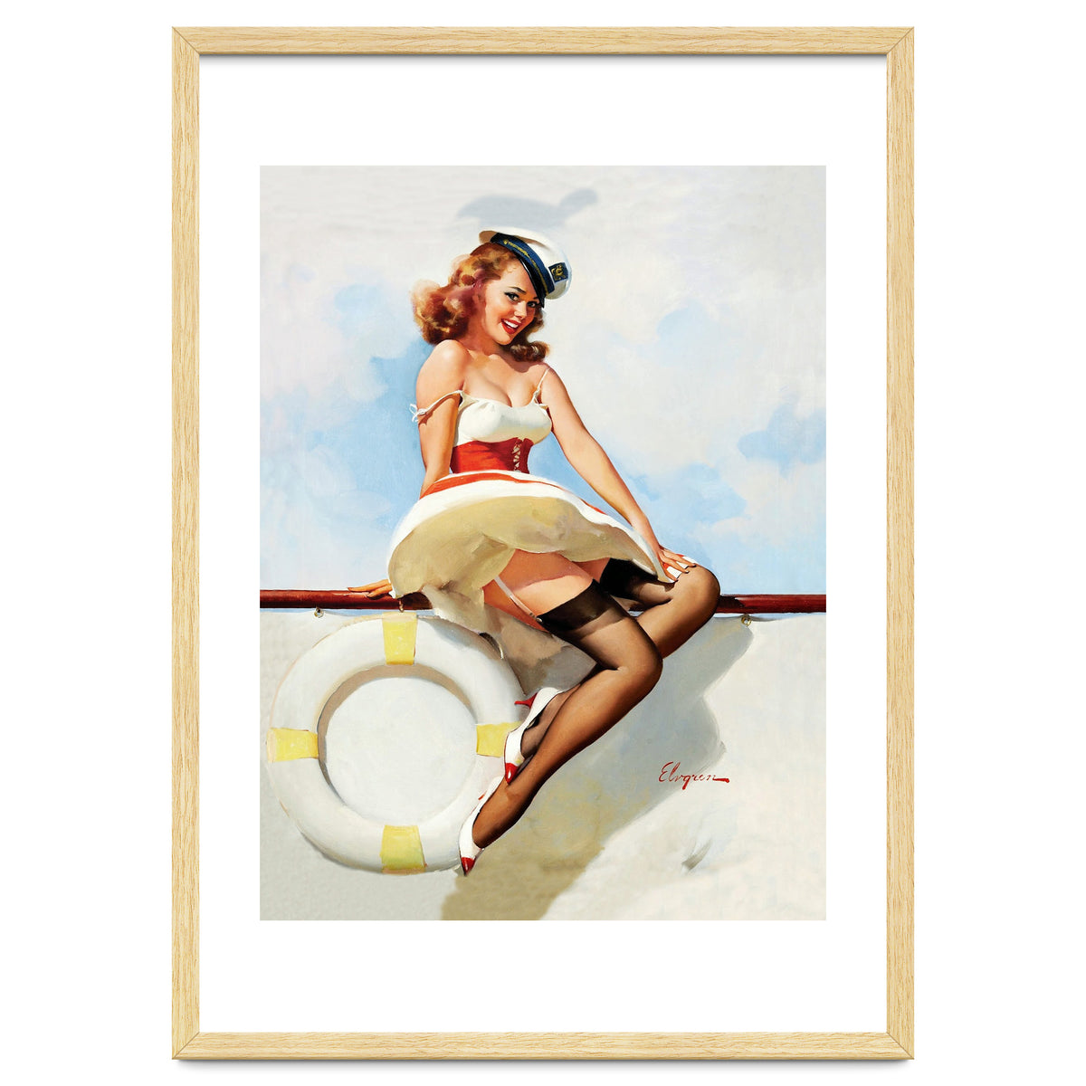 Sailing Pinup Girl With Captain Hat