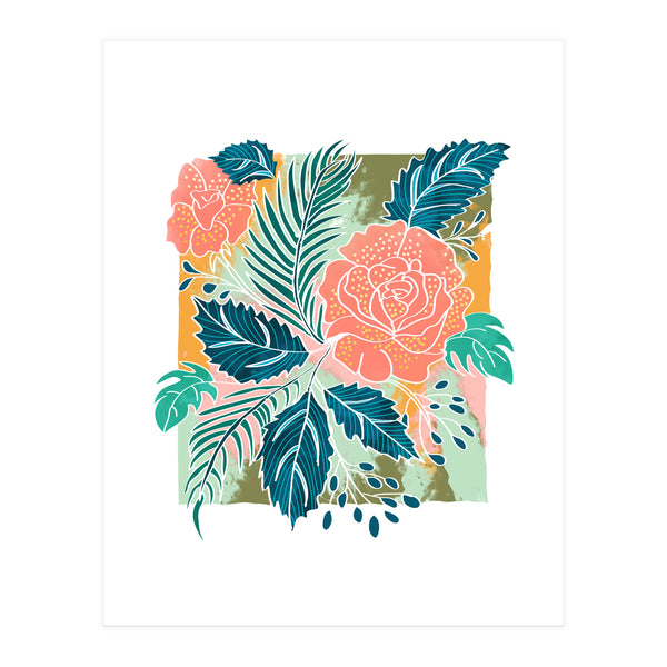 Framed Nature, Botanical Floral Rustic Bohemian, Garden Painting Tropical Illustration (Print Only)