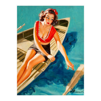 Pinup Sexy Girl In A Boat And A Lost Paddle (Print Only)