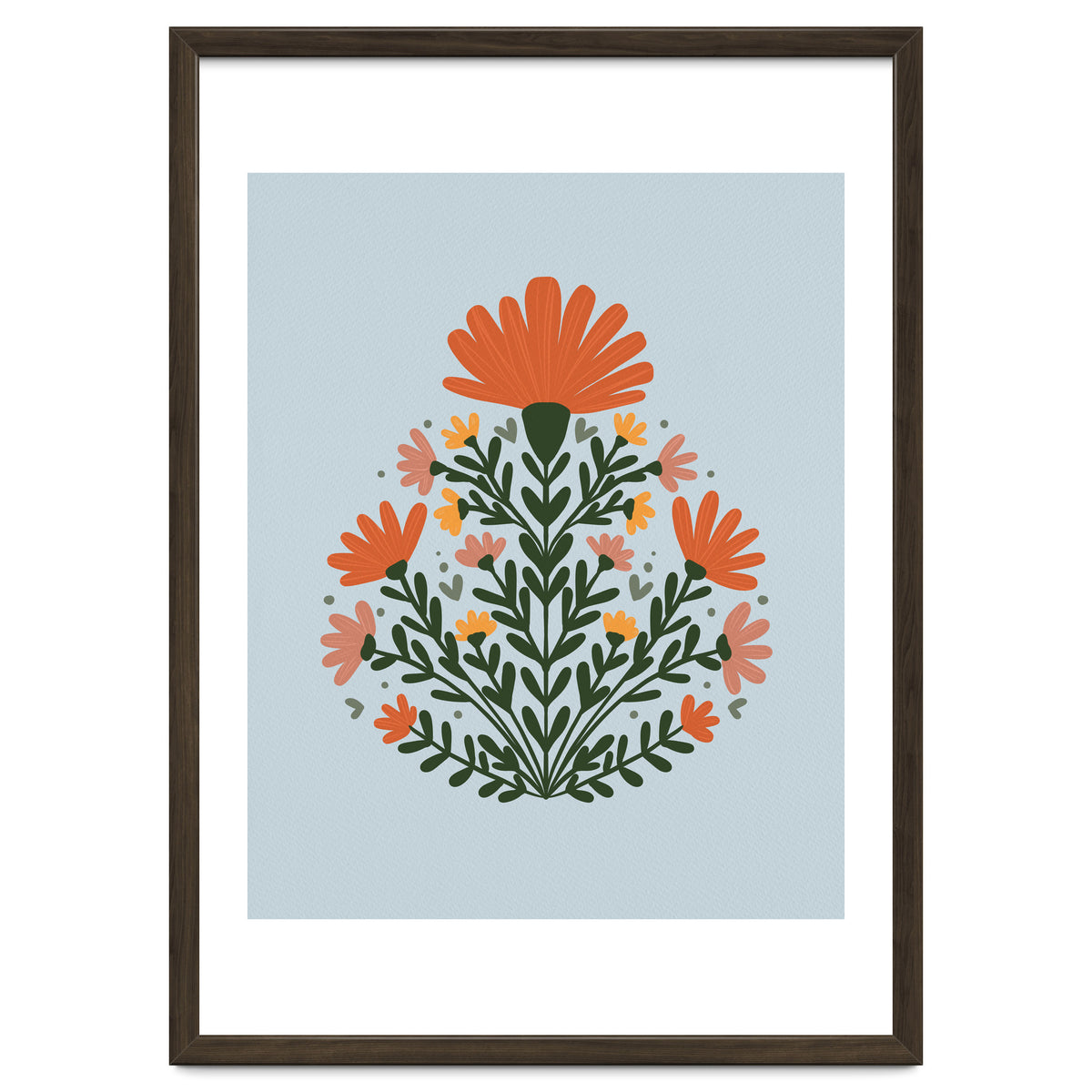Symmetrical floral bouquet - orange and green