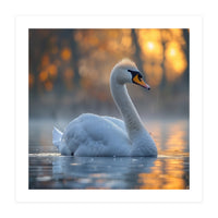 Beautiful Swan Floating On Water At Sunset (Print Only)
