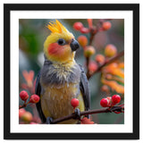 Cockatiel Bird Sitting On A Branch With Berries thumbnail