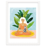 Meditation With Thy Cat Poster | Blonde Woman of Color | Tropical Banana Leaves Quirky Pet Workou thumbnail