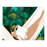 Summer Hammock Reading, Tropical Jungle Travel, Watercolor Nature Bohemian Forest Plants, Palm Beach (Print Only) thumbnail